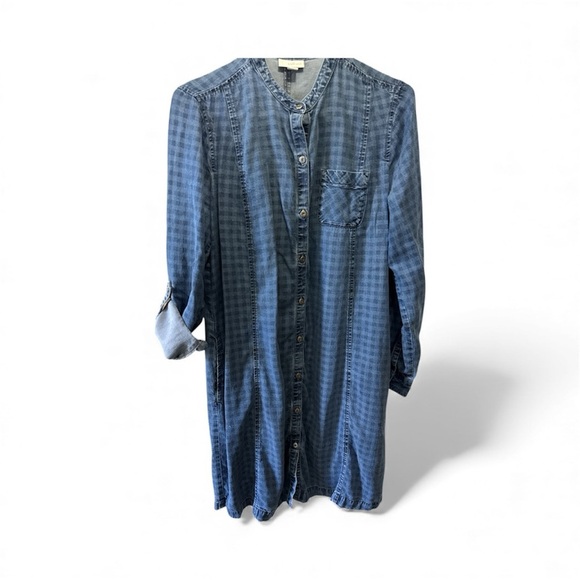 J. Jill Dresses & Skirts - Blue Plaid Button-Up Shirt Dress J.Jill denim size medium petite